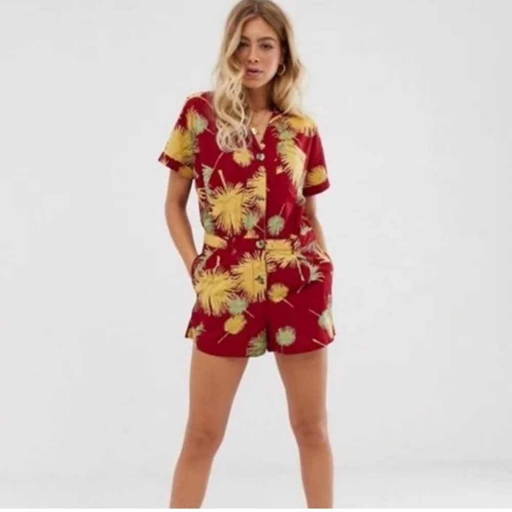Free People Malibu Maroon Floral Tropical Romper Small NWT